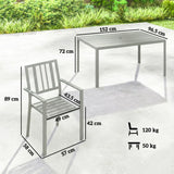 Outsunny 7 Piece Garden Dining Set – 152cm Steel Table with Parasol Hole and 6 Stackable Armchairs, Light Grey
