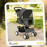 PawHut Foldable Dog Pram with Reflective Strips and 360° Swivel Wheels – Pet Stroller, Dark Grey