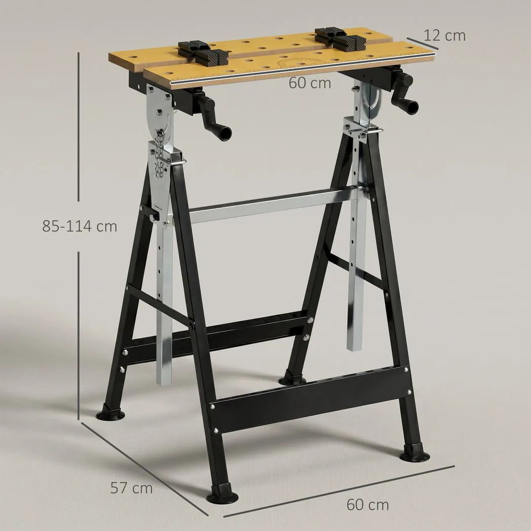 HOMCOM Portable Folding Workbench with Adjustable Height & Angle, 4 Clamping Pegs, 100 kg Capacity, Beige