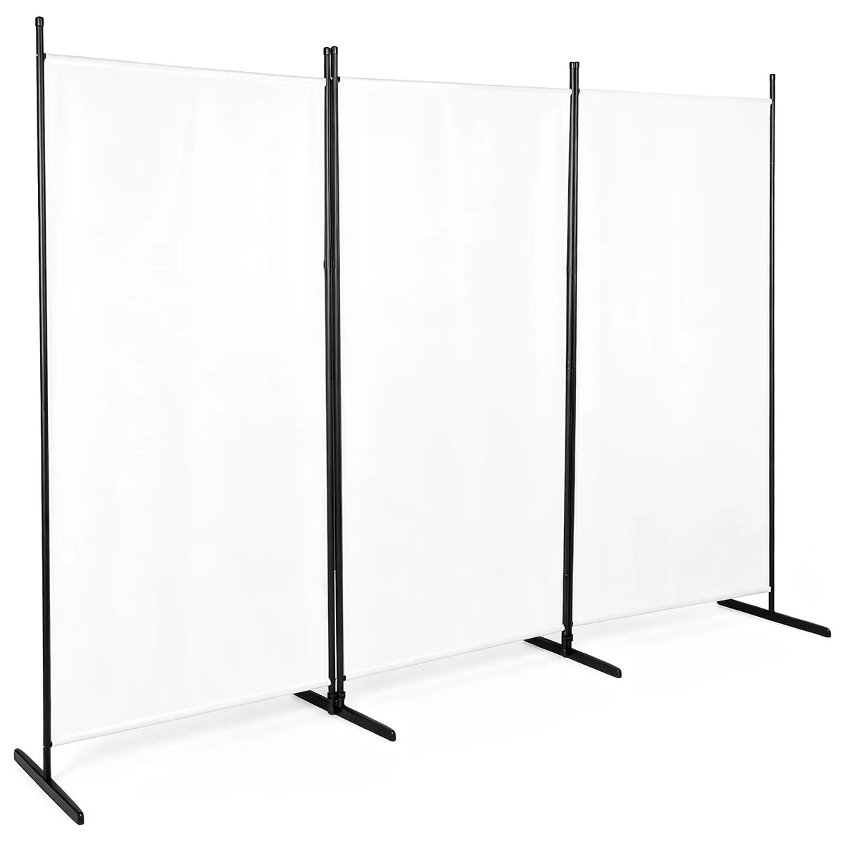 3-Panel Folding Room Divider Screen, 6ft Polyester Fabric, Carbon Steel Frame – Privacy Partition, Off-White