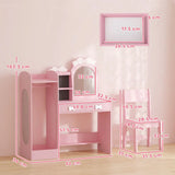 AIYAPLAY 3-in-1 Kids Dressing Table with Stool, Light-Up Mirror and Clothes Rack – Vanity Set Ages 3-8, Pink