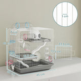 PawHut 3-Tier Hamster Cage with Exercise Wheel, Tunnels and Water Bottle – Habitat for Dwarf Hamsters, Grey