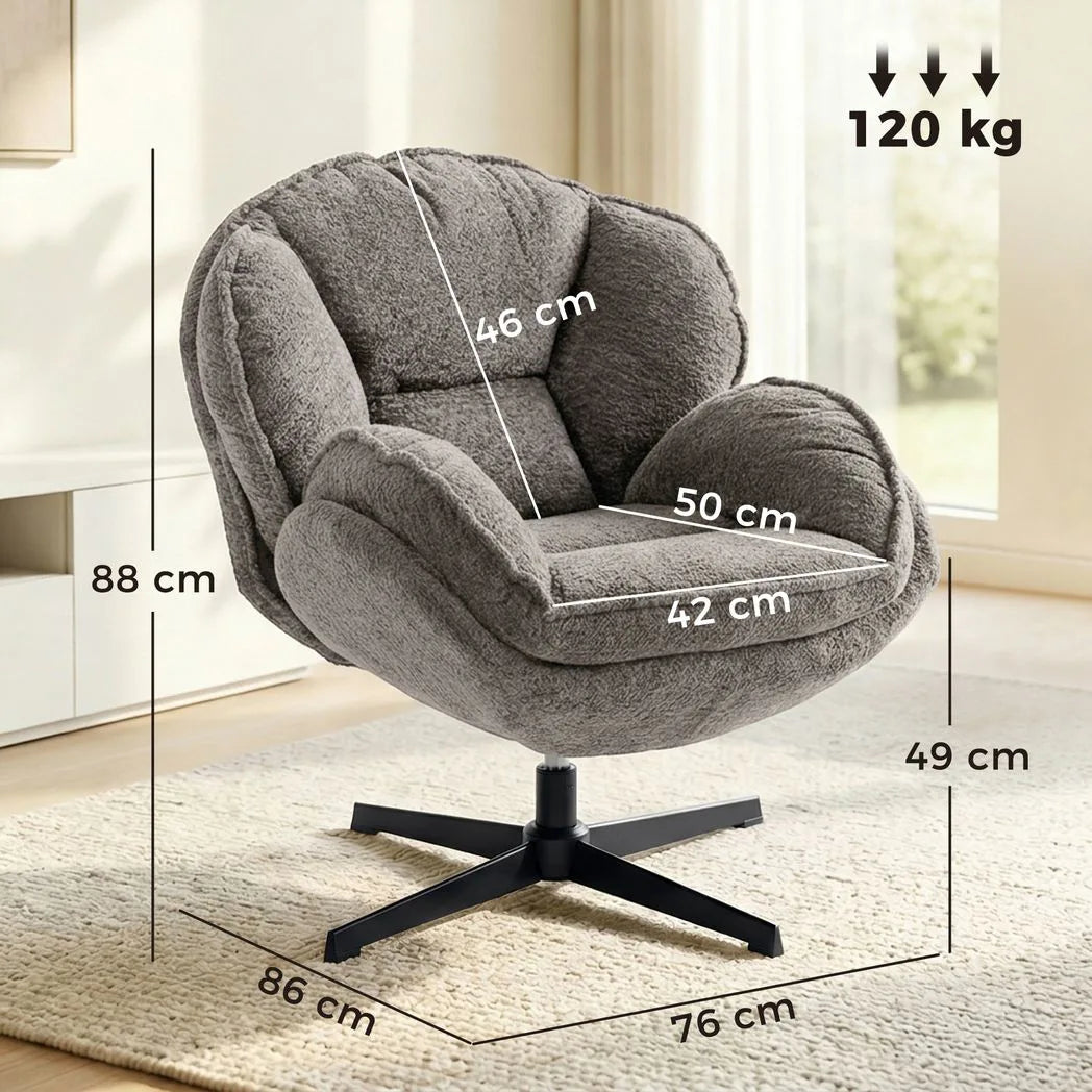 HOMCOM Modern Wingback Accent Chair with Four-Star Base and S-Springs – 360° Swivel Velvet Armchair, Grey