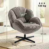 HOMCOM Modern Wingback Accent Chair with Four-Star Base and S-Springs – 360° Swivel Velvet Armchair, Grey