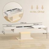 HOMCOM Extendable Coffee Table with LED Lights and Hidden Storage, 108–178.5cm – Living Room Table, High Gloss White
