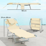 Outsunny Set of 2 Folding Sun Loungers with 5-Position Backrest, Face Hole and Side Pocket, Beige