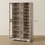 HOMCOM Multi-Storage Kitchen Cabinet with Glass Doors, Soft-Close Hinges and Adjustable Shelves – Grey Wood-Effect