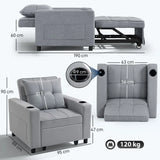 HOMCOM 3-in-1 Convertible Single Sofa Bed with Pillow and Cup Holders – Sleeper Chair Bed, Light Grey