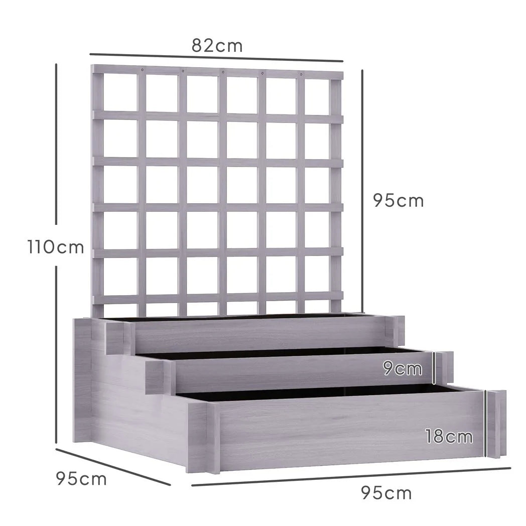 Outsunny 3-Tier Wooden Trellis Planter, 95x95x110cm – Grey