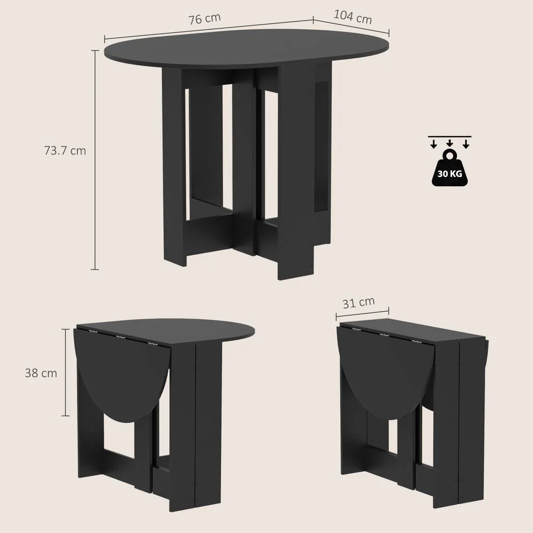 HOMCOM Folding Drop-Leaf Dining Table with 2 Foldable Leaves – Space-Saving Kitchen Table, Black