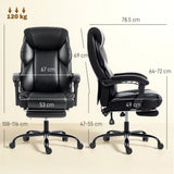 HOMCOM Reclining Office Chair with Footrest, Linkage Armrests and Casters – PU Leather Desk Chair, Black