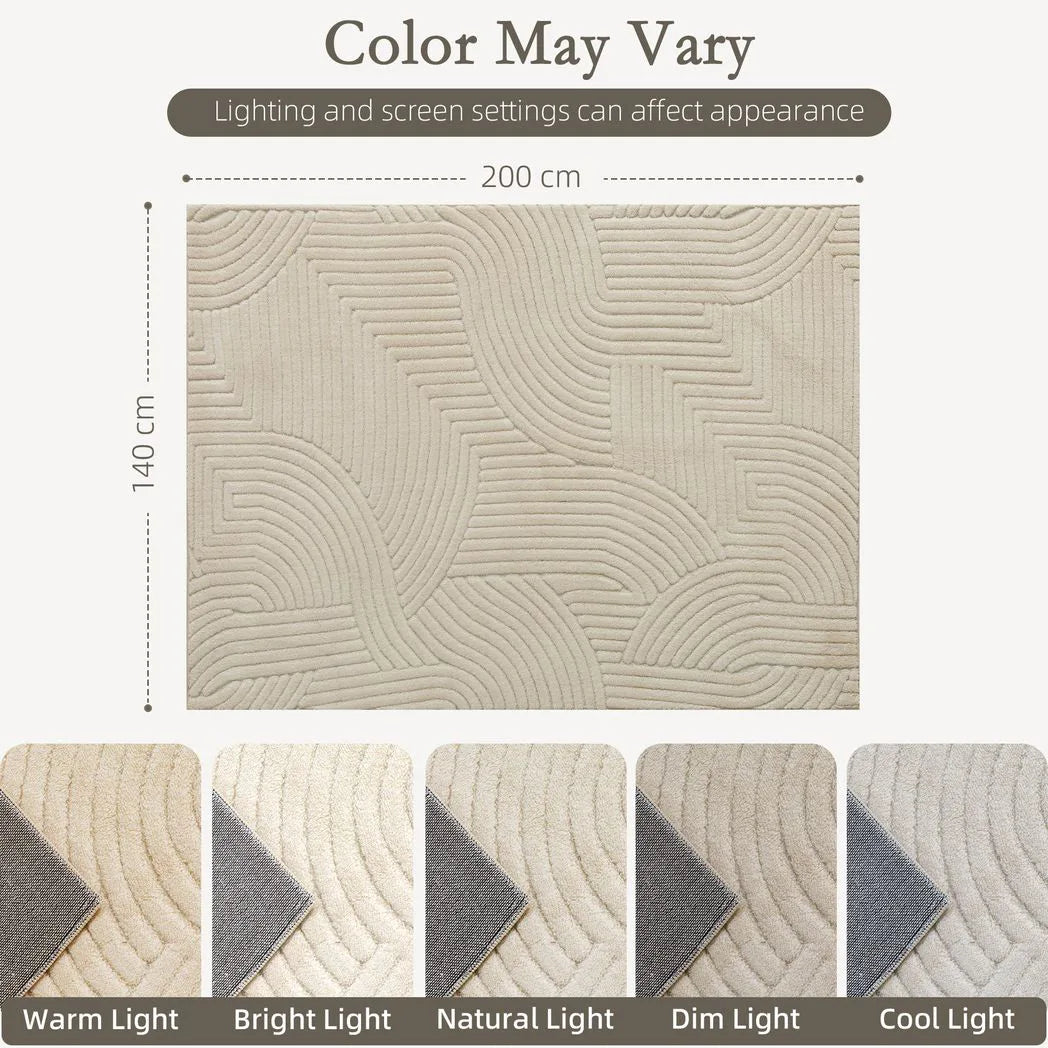 HOMCOM Modern Geometric Plush Rug, Non-Slip, 200 x 140cm – Cream