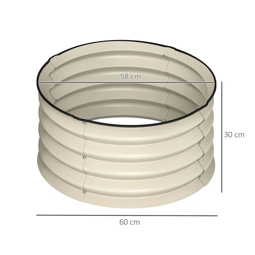 Outsunny Set of 2 Galvanised Raised Garden Beds with Safety Edging – Open-Bottom Planters, Cream White