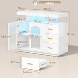 HOMCOM High Gloss Sideboard with RGB LED Lights, Power Outlets, 3 Drawers and Acrylic Doors, White