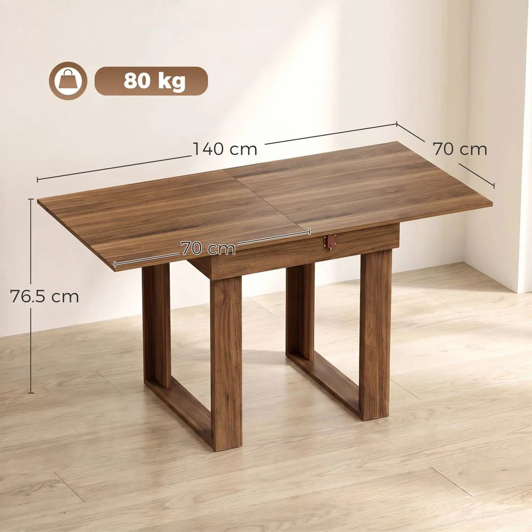 HOMCOM Folding Dining Table with Under-Table Storage – Extendable Kitchen Table for 4, Grey Wood Effect
