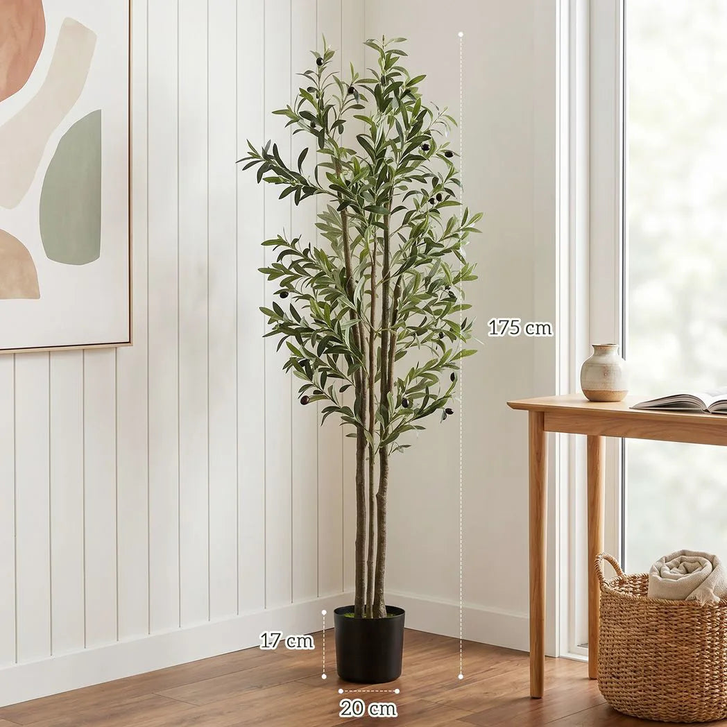 HOMCOM Decorative Artificial Plant, 175 cm Silk Olive Tree with 787 Leaves in Cement Pot, Fake Plant