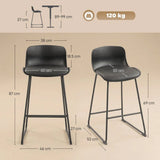 HOMCOM Set of 2 Modern PU Leather Bar Stools with Metal Frame & Footrest – Breakfast Bar Kitchen Chairs, Black
