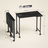 HOMCOM Folding Small Desk on Wheels – Space-Saving Computer Desk with Phone Slot, Black Wood Effect