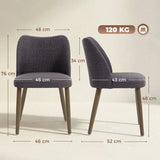HOMCOM Set of 2 Linen Dining Chairs with Curved Backrest & Rubberwood Legs – Padded Kitchen Chairs, Dark Grey