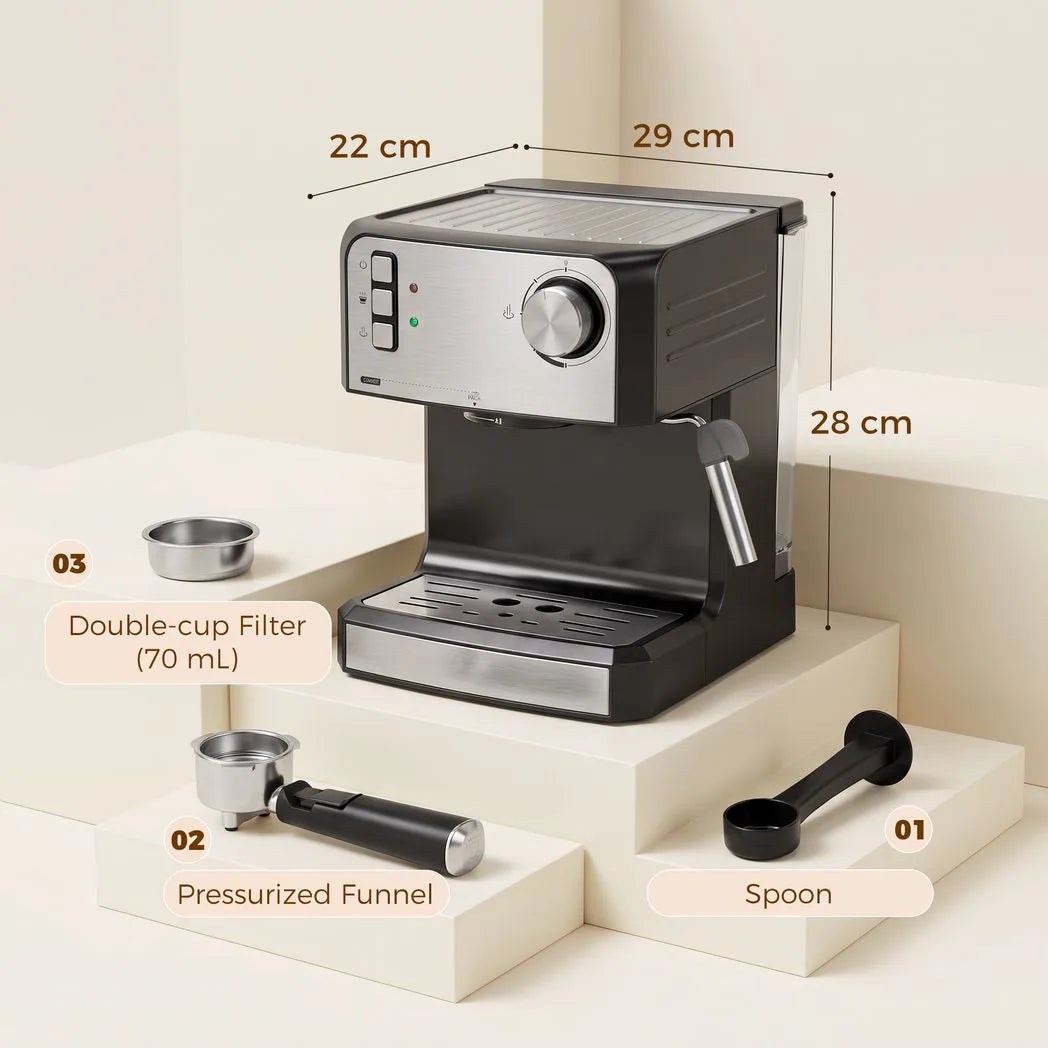 HOMCOM 20-Bar Semi-Automatic Espresso Machine with Frother Wand and 1.6 L Water Tank – Cappuccino Maker, Black