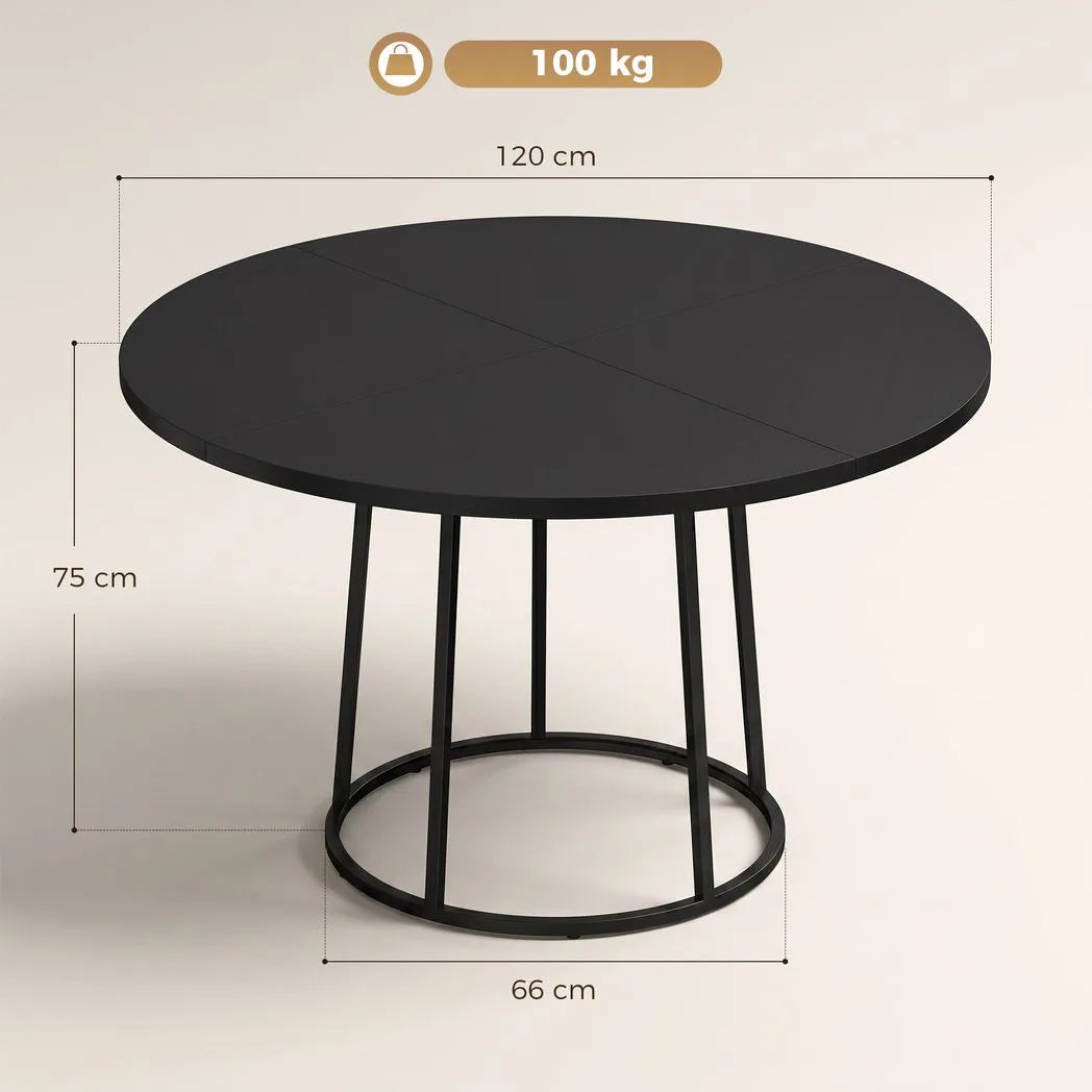 HOMCOM 120 cm Round Dining Table with Conical Metal Base – Space-Saving Kitchen Table for 4-6, Black