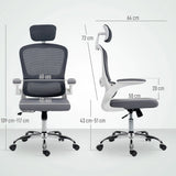 HOMCOM Mesh Back Office Chair with Lumbar Support, Removable Headrest and Flip-Up Armrests – Charcoal Grey