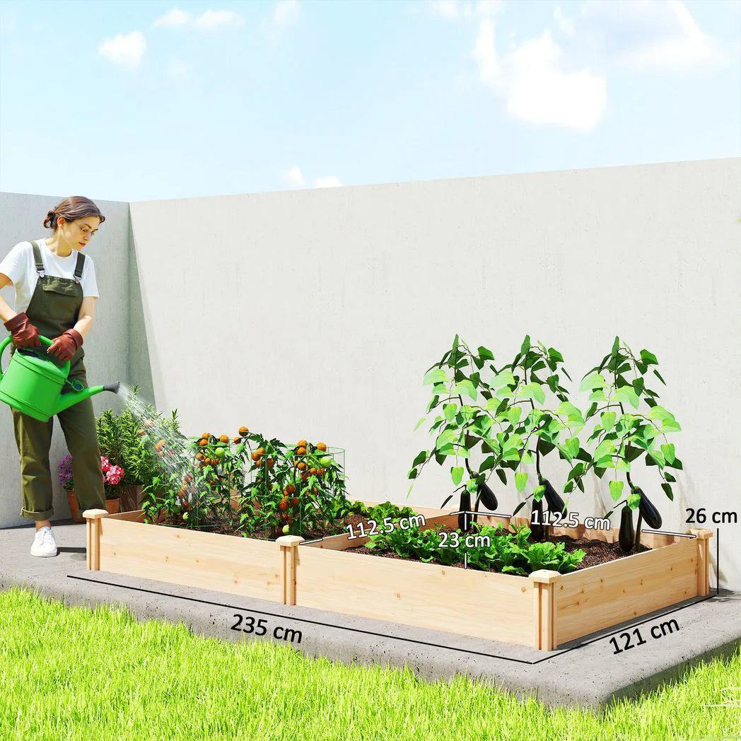 Outsunny Wooden Raised Garden Bed with Divider and Open Bottom – Planter Box for Flowers, Herbs and Vegetables