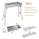Folding Charcoal BBQ Grill, Portable Stainless Steel Barbecue with Two Mesh Panels – Garden, Picnic & Camping