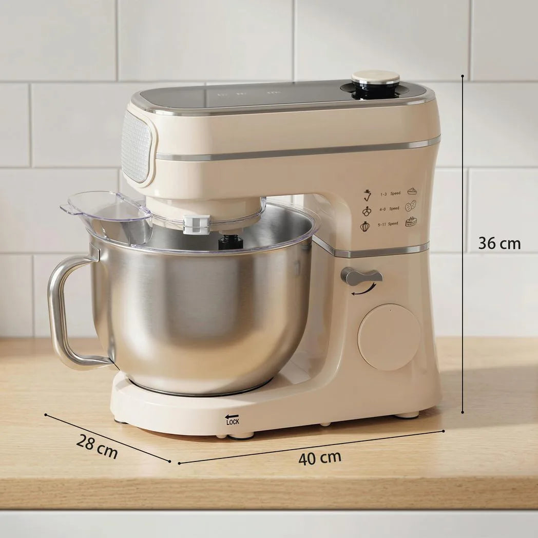 HOMCOM 6L 1400W Tilt-Head Stand Mixer with 11 Speeds, Pulse and Fermentation Function – LED Display, Cream