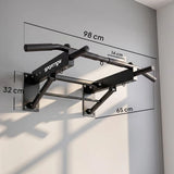SPORTNOW Wall Mounted Folding Pull Up Bar with 3 Band Hooks – 120kg Steel Chin Up Bar for Home Gym, Black