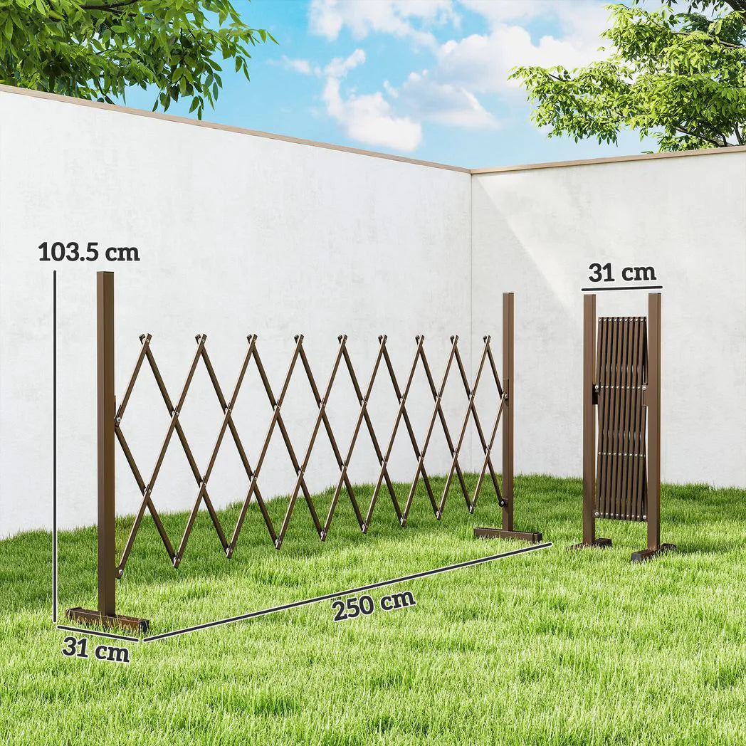 Outsunny Expanding Trellis Fence – Freestanding Foldable Garden Screen Panel, 250 x 103.5cm, Dark Brown