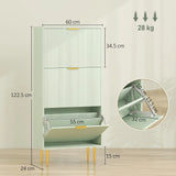 HOMCOM Slim 3-Drawer Shoe Cabinet with Gold Accents, 122.5 x 60 x 24cm, Light Green
