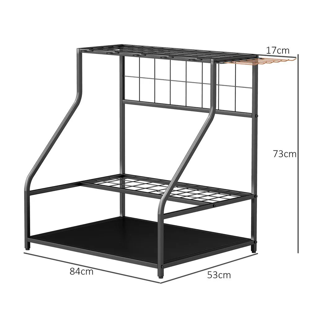 Outsunny 3-Tier Garden Tool Storage Rack with 11 Hooks – Holds 20 Long-Handled Tools, Brooms, Shovels & Rakes