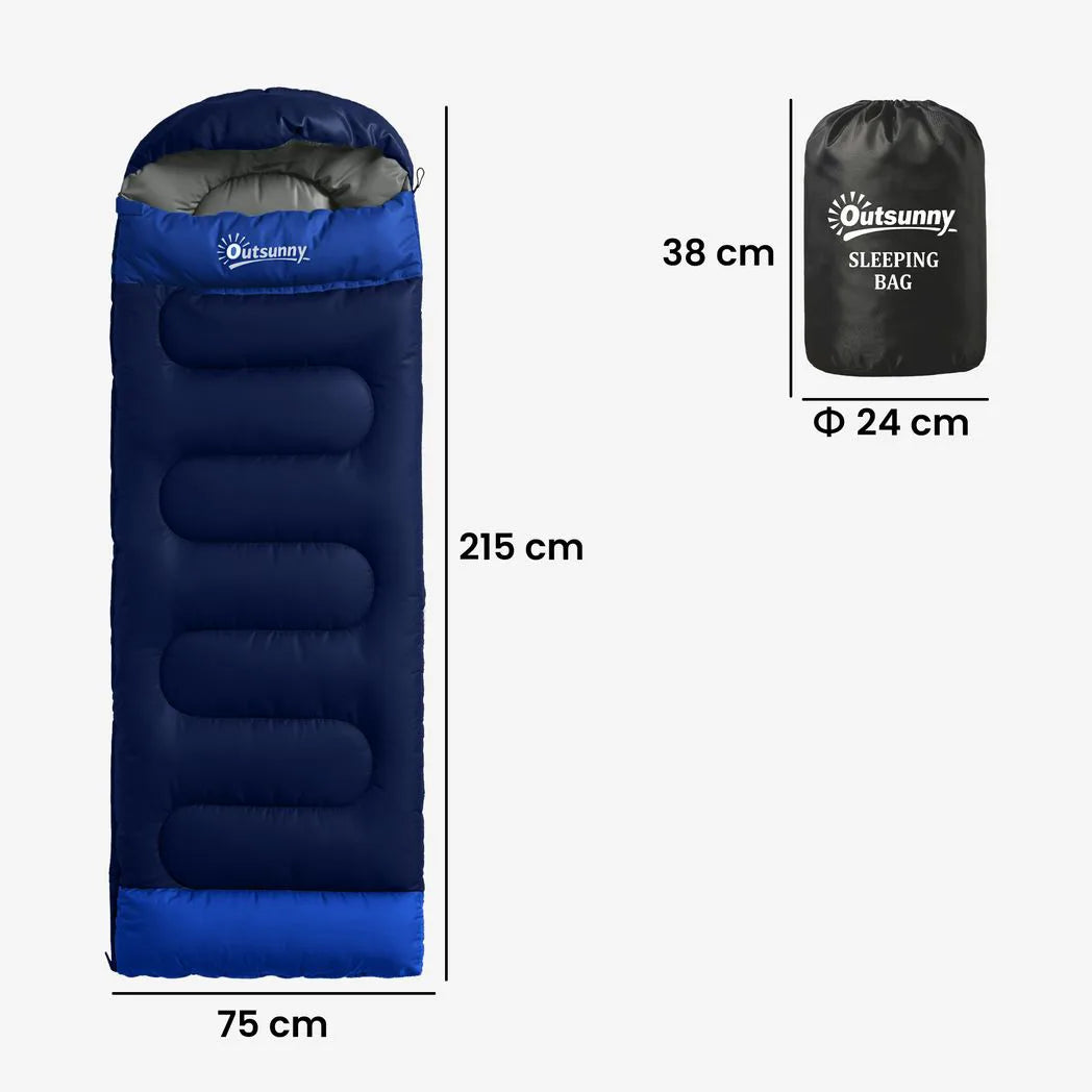 Outsunny 3 Season Sleeping Bag for Adults with L-Shaped Zip, Opens into Quilt – Lightweight & Compact, Navy Blue