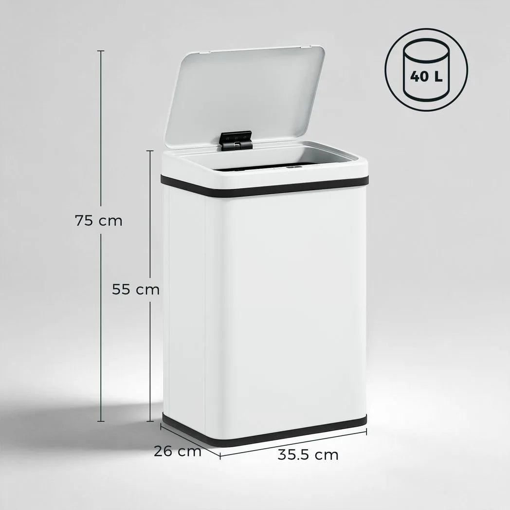 HOMCOM 40L Stainless Steel Sensor Bin with Soft-Close Lid – Touchless Motion Sensor Kitchen Waste Bin, White
