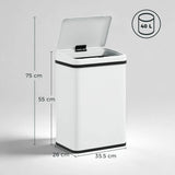 HOMCOM 40L Stainless Steel Sensor Bin with Soft-Close Lid – Touchless Motion Sensor Kitchen Waste Bin, White