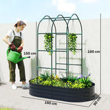 Outsunny Galvanised Metal Raised Garden Bed with Arched Trellis – 5 x 3 x 6ft, 425L, Open Bottom, Dark Grey
