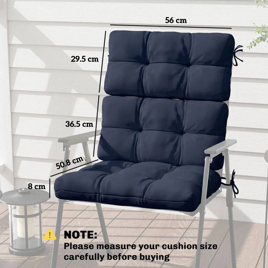 Outsunny Set of 2 Tufted Garden Chair Cushions with Backrest and Ties, Dark Blue