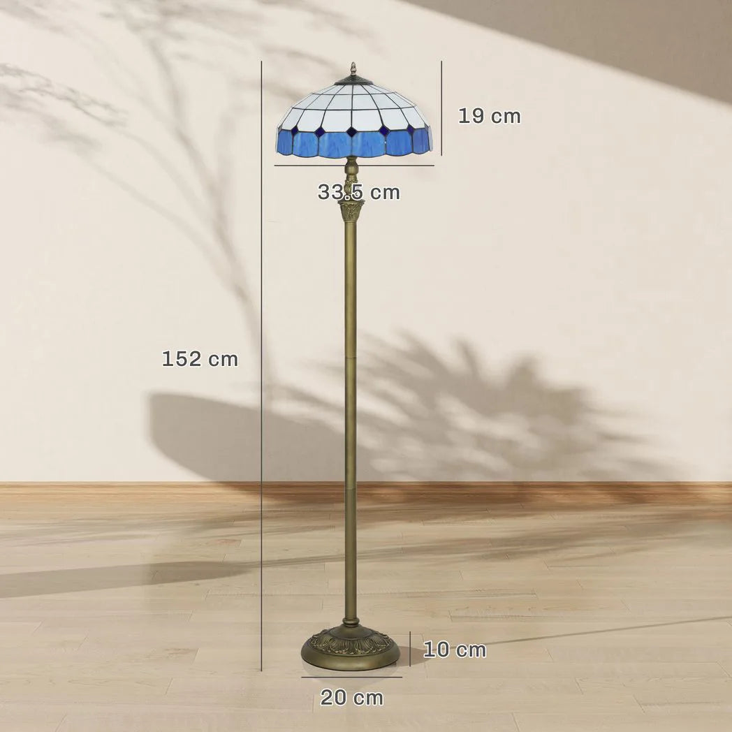 HOMCOM Tiffany-Style Floor Lamp with Handcrafted Stained Glass Shade