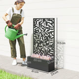 Outsunny Metal Raised Garden Bed with Trellis and Privacy Panel – Wall-Mounted or Freestanding Planter, Black