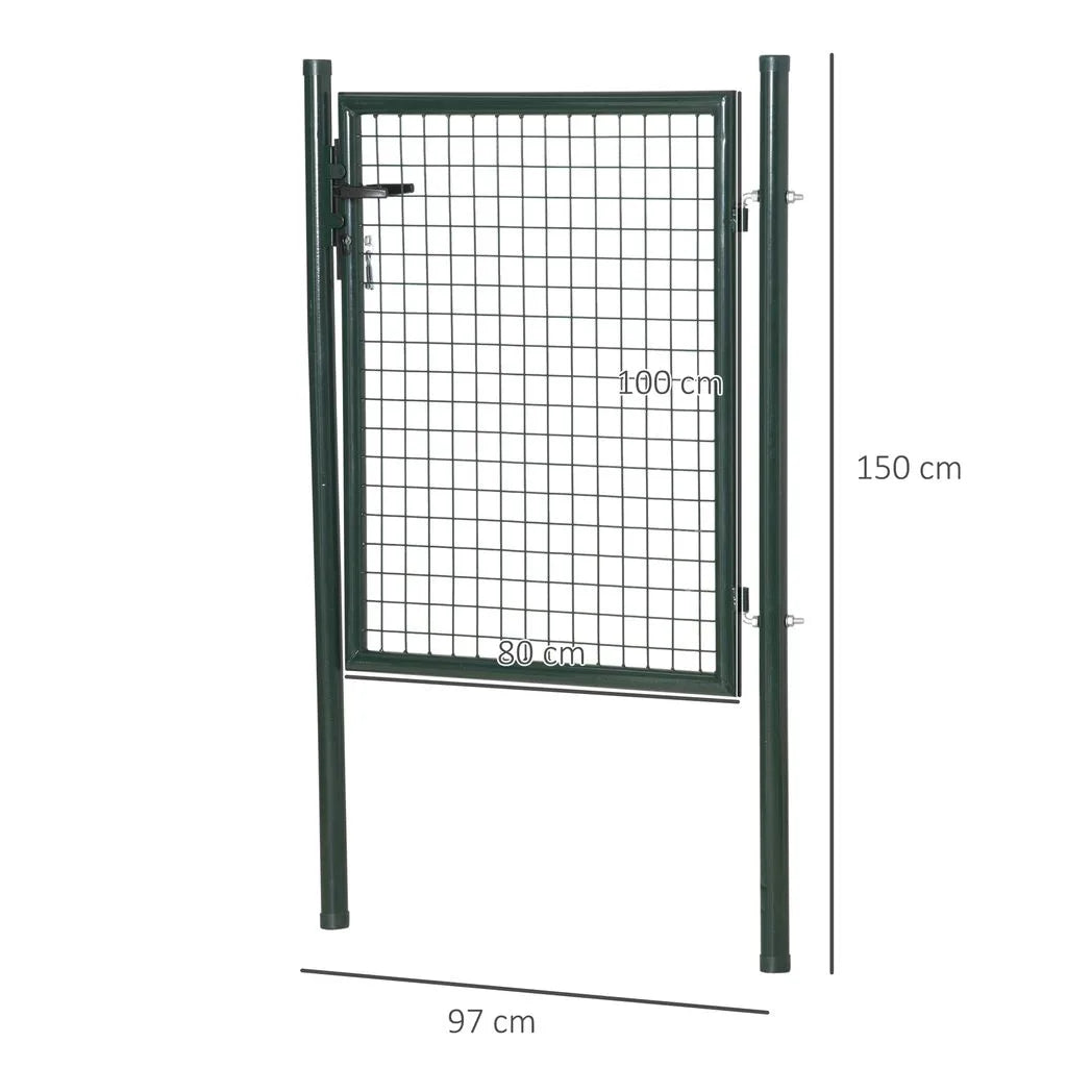 HOMCOM Green Steel Garden Gate with Lock and 3 Keys, 97 x 150 cm – Secure Fence Gate with Handle