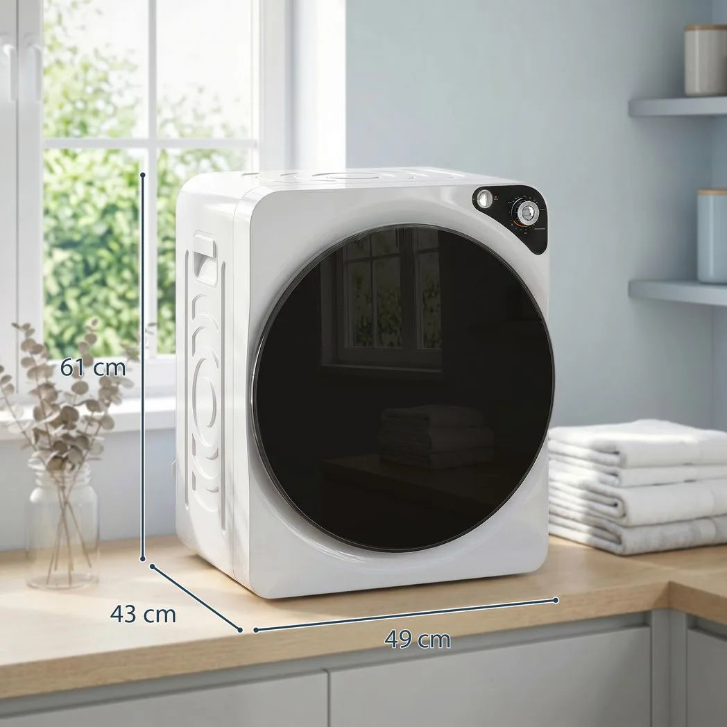 HOMCOM 5kg Vented Tumble Dryer, 1000W Compact Stackable Dryer with 5 Drying Modes and Stainless Steel Tub, White