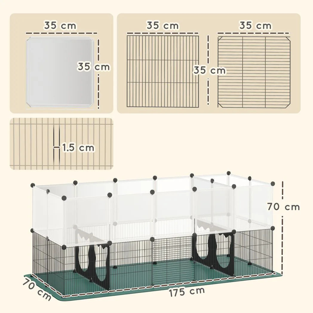 PawHut Small Animal Playpen with Waterproof Mat, 34-Panel DIY Metal Pet Fence – Indoor and Outdoor