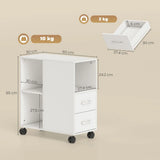 HOMCOM Narrow Mobile Printer Table with Wheels and Drawers, 30 x 60 x 65 cm – Home Office Stand, White