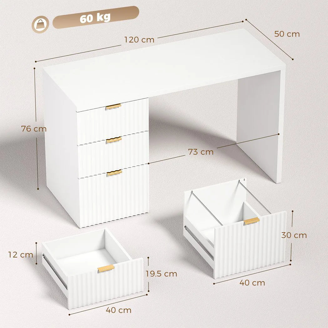 HOMCOM Computer Desk with 3 Drawers and File Drawer, Reversible Layout – 120 cm Home Office Desk, White