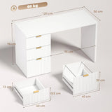 HOMCOM Computer Desk with 3 Drawers and File Drawer, Reversible Layout – 120 cm Home Office Desk, White
