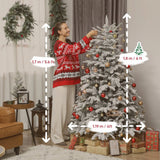 HOMCOM 6ft Artificial Flocked Christmas Tree with 1182 Branches – Hinged Xmas Tree, Foldable Metal Stand