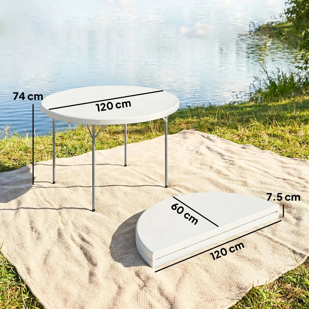 Outsunny 4ft Folding Picnic Table with Metal Frame & Non-Slip Foot Pads – Camping & Garden Table, 100kg Load, White