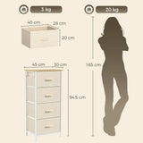 HOMCOM Chest of Drawers with 4 Fabric Drawers, 2 Hooks and Steel Frame – Tall Bedroom Storage Unit, Beige