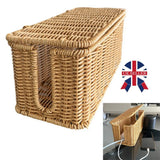 Wicker-Style Cable Management Box with Hinged Lid – Rattan-Effect Plug Socket and Power Strip Cover Organiser